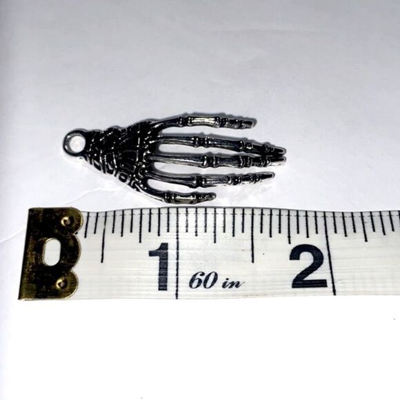 Creepy, Oversized Skeleton Hand Pendant, w/ Black Wax Cord Necklace - Picture 7 of 16